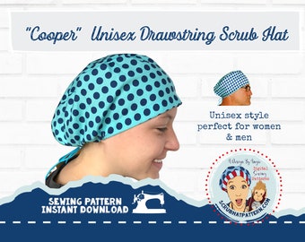 Surgical Cap Pattern For Women and Men Tieback Scrub Hat Printable Downloadable DIY Sewing Pattern PDF Tutorial