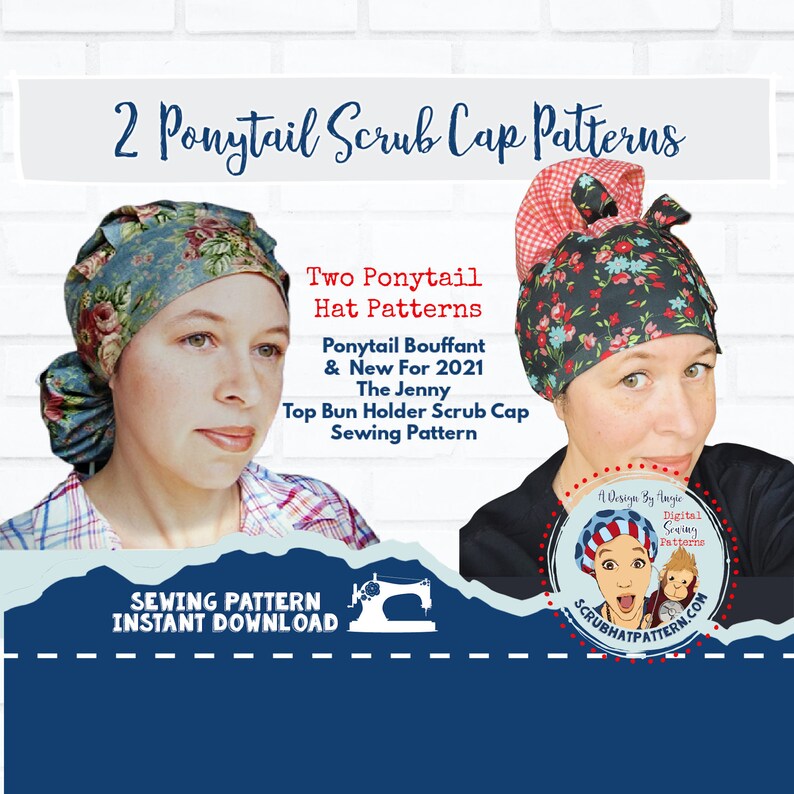 Ponytail Scrub Cap Pattern 2 Pack Sewing Tutorial and High Bun Etsy