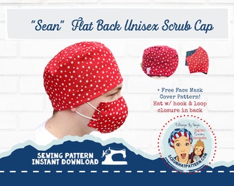 Surgical Cap Pattern Face Mask Sewing tutorial DIY DOWNLOAD Flat Back Hook and Loop Tape Unisex Scrub Cap pdf Sewing Sean