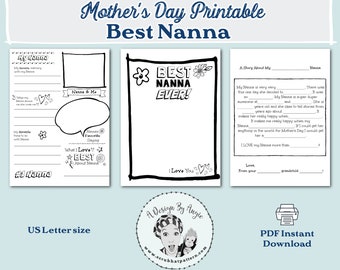 Best Nanna Mother's Day Gift Printable | Nanna Ad Lib | About Nanna | Coloring Page PDF Download