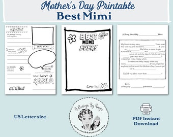 Best Mimi Ever Mother's Day Gift Printable | Grandma Ad Lib | About Mimi | Coloring Page PDF Download