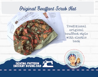 Bouffant Scrub Cap Sewing Pattern DIY Surgical nurse Scrub Hat Instructions Tutorial  PDF A4