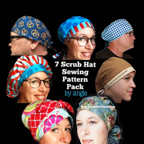 Scrub Hat Sewing Pattern tutorial DIY 7 surgical scrub cap | Etsy