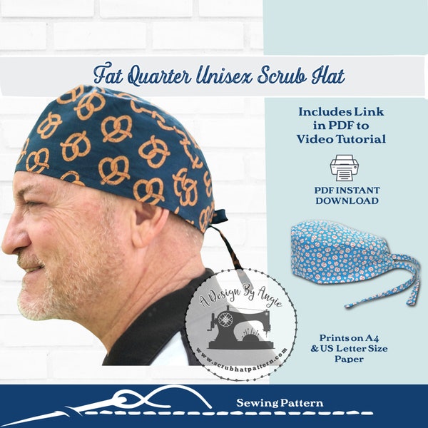 Patrón de costura de gorra de exfoliación Fat Quarter Quirúrgico Patrón de costura de sombrero de exfoliación PDF Descargar para gorra de exfoliación unisex Tieback para hombres con regalo de Video Doctor