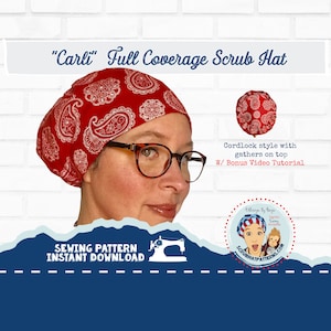 Woman Scrub Cap Sewing Pattern with Video Carli PDF Instant Download Euro Pixie Style Make Your Own Carli