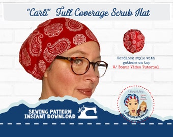 Woman Scrub Cap Sewing Pattern with Video Carli PDF Instant Download Euro Pixie Style Make Your Own Carli