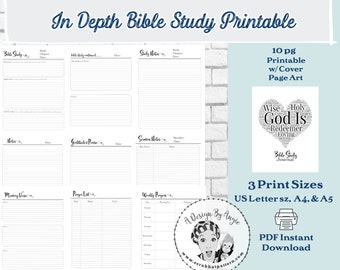 Prayer Journal Printable Bible Study Pages Sermon Notes Memory Verse In Depth Bible Devotional Journaling PDF File Lined