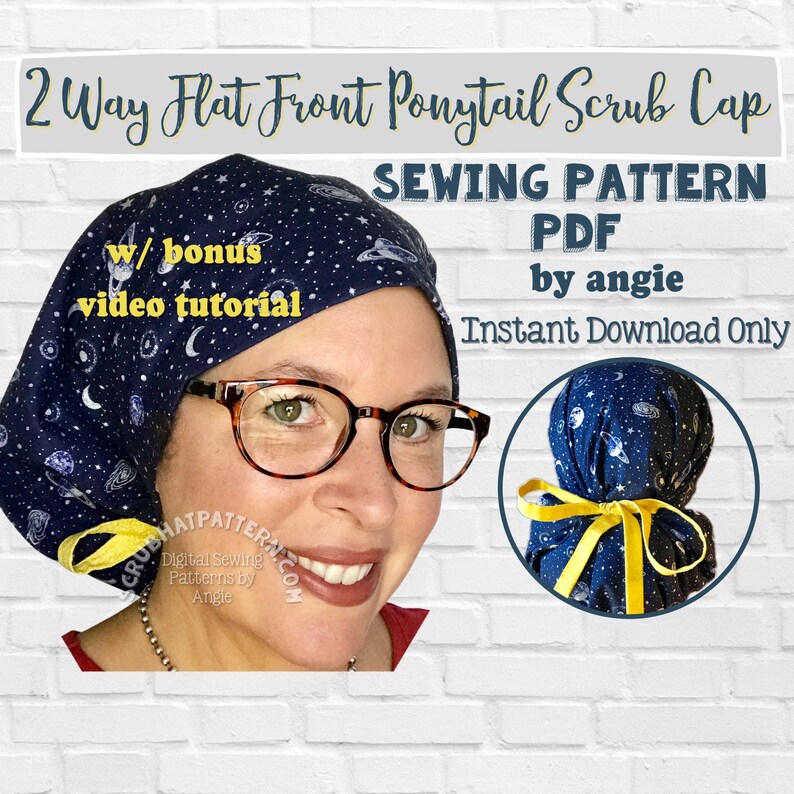 Ponytail Scrub Cap Pattern Sewing Tutorial For Flat Front Ponytail Scrub Hat w/Video pdf download Large hat for long hair dred locs image 4