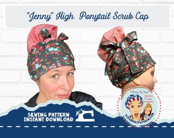 High Bun Ponytail Scrub Cap Sewing Pattern PDF Download To Make Surgical Scrub Hat for Your Bun Jenny