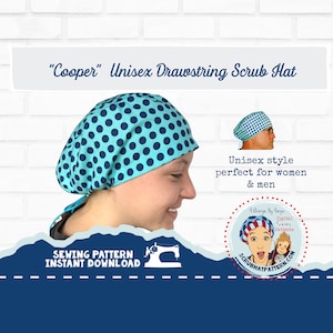 Surgical Cap Pattern The Cooper Unisex  scrub hat PDF Tutorial Drawstring Hat easy beginner sewing