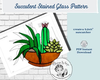 Stained Glass Succulent Patterns Cactus Garden Plant Suncatcher PDF