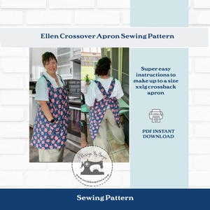 Ellen Crossover Kitchen Apron Sewing Pattern for a Cross back Coverall DOWNLOAD the PDF file