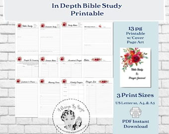 Floral Prayer Journal and Bible Study Pages with Sermon Notes - Memory Verse - In Depth Devotional