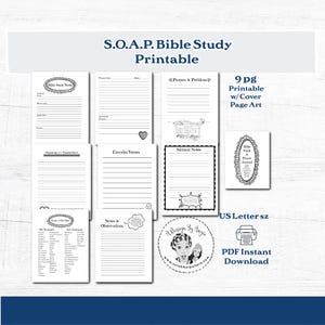 Printable Bible study journal with a black and white cover design. The journal includes pages for notes, prayers, and sermon notes. The text on the cover reads "Bible Study & Prayer Journal".
