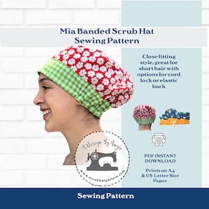 Surgical Scrub Cap Sewing Pattern Tutorial Pixie Hat w/ Contrast Band Optional Cordlock DOWNLOAD Mia PDF Nurse Gift