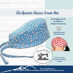 Patron de couture de bonnets d'infirmière pour hommes et femmes - Tutoriel Fat Quarter Scrub Hat avec vidéo