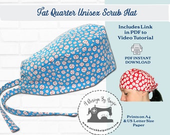 Surgical Scrub Cap Sewing Pattern PDF A4 Fat Quarter Scrub Hat Tutorial with Video