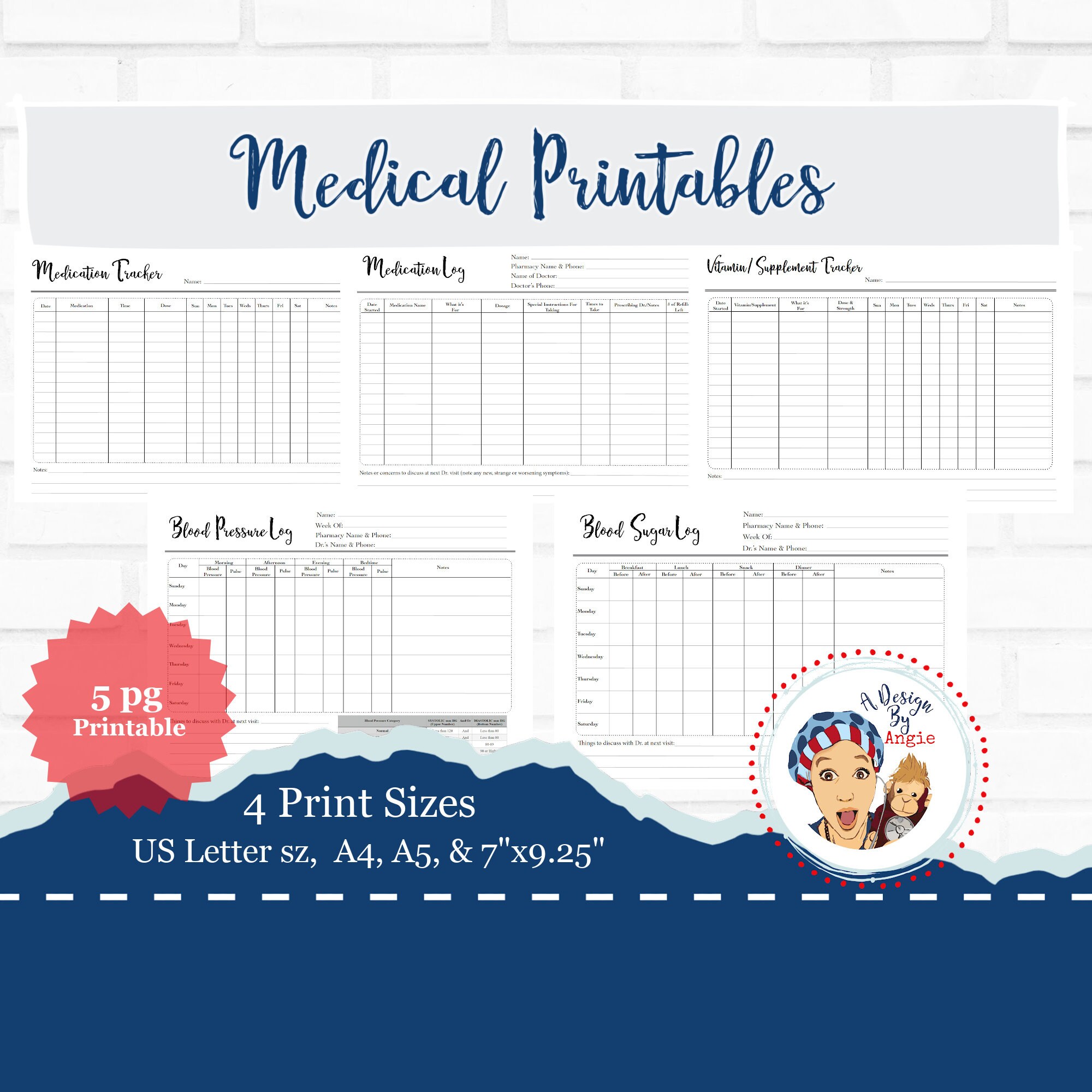 Paper Party Supplies Paper Medication Tracker Printable Medical