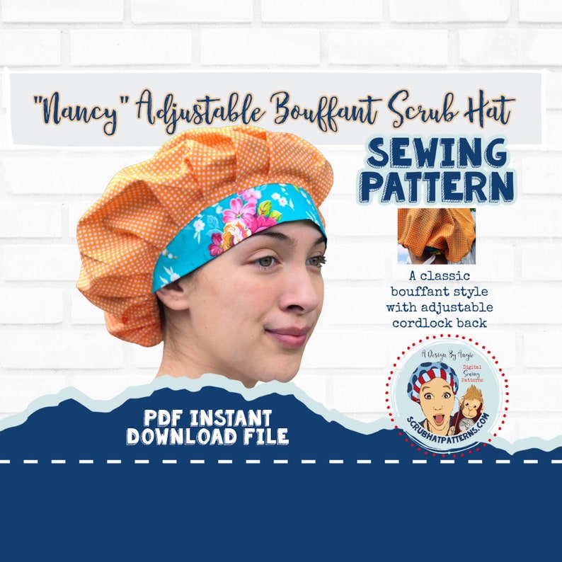Bouffant Scrub Cap Sewing Pattern Printable PDF Tutorial for Etsy
