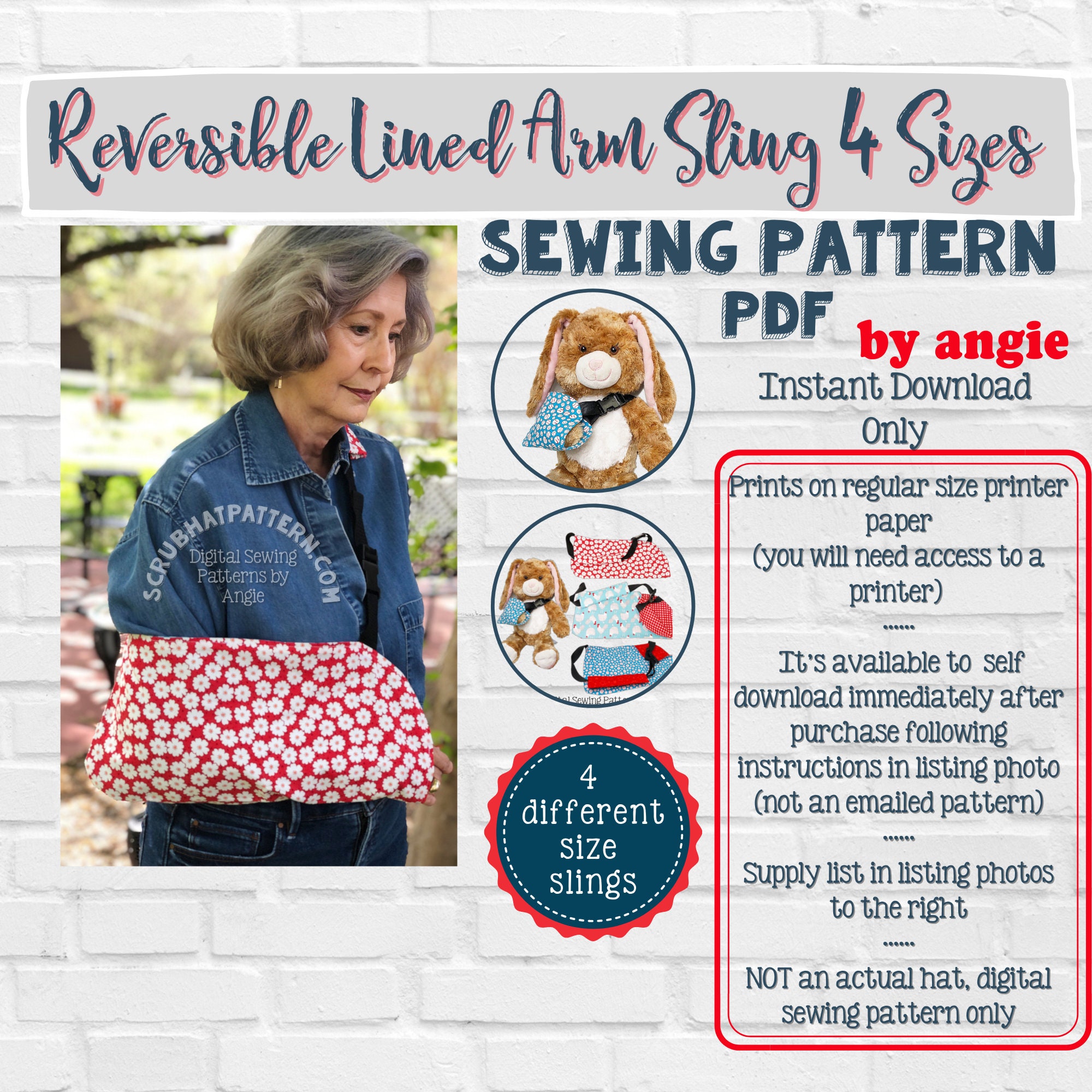 Arm Sling Cast Cover Sewing Pattern 4 Sizes Childrens to Adult Etsy