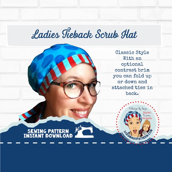 Surgical Cap Sewing Pattern For Women Tieback Scrub Hat and Chemo Head Wrap PDF Sewing Make your Own Scrub Hat