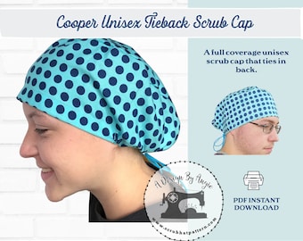 Surgical Cap Pattern For Women and Men Tieback Scrub Hat Printable Downloadable DIY Sewing Pattern PDF Tutorial