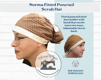 Ponytail Cap Pattern Tieback Scrub Cap Sewing Pattern for Woman DIY Tutorial Pdf Download