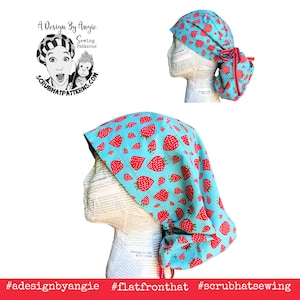 Ponytail Scrub Cap Pattern Sewing Tutorial For Flat Front Ponytail Scrub Hat w/Video pdf download Large hat for long hair dred locs image 2