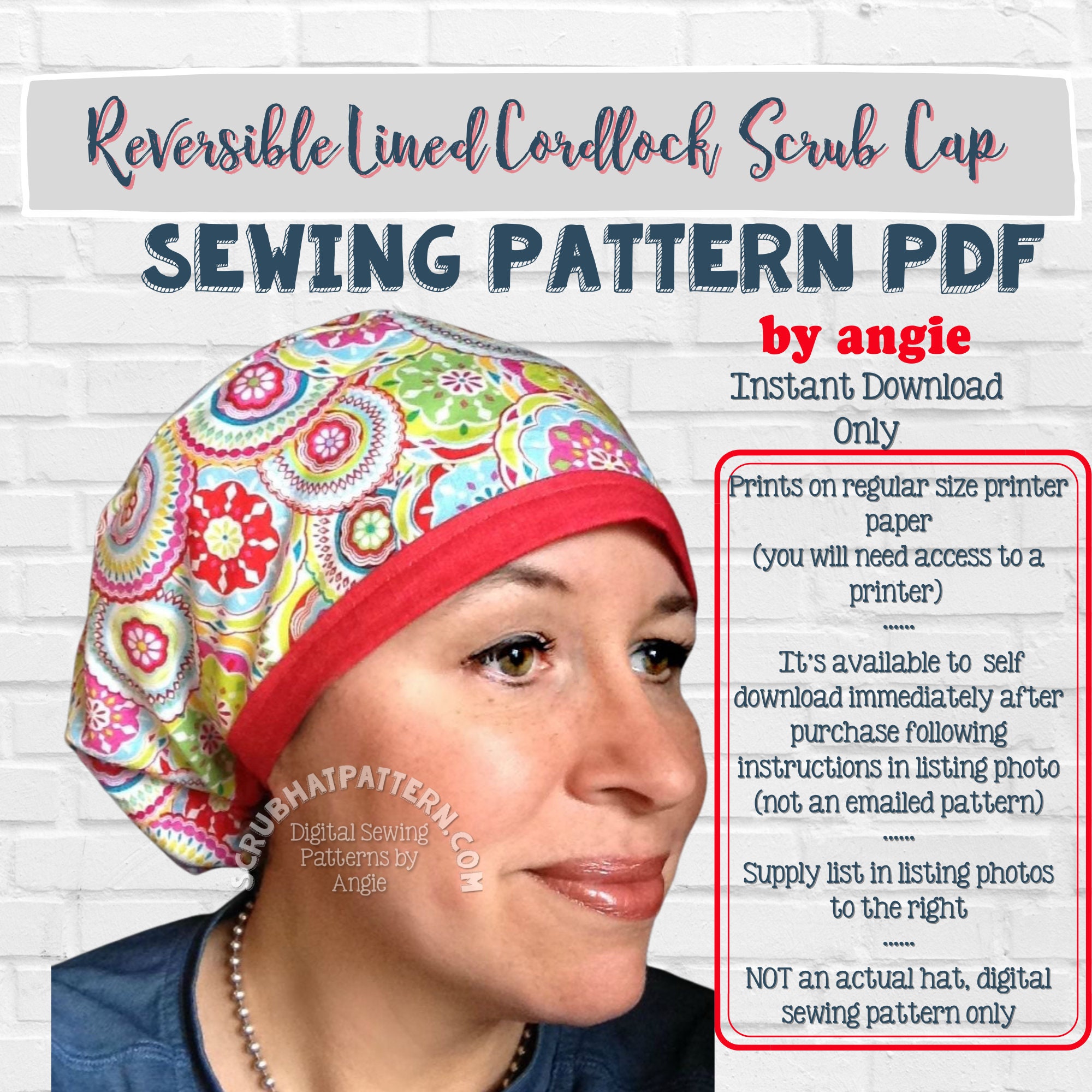 Scrub Hat Sewing Pattern Tutorial Reversible Fully Lined Etsy Canada