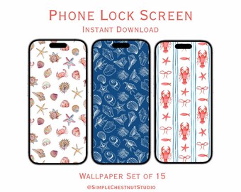 Paquete de fondos de pantalla costeros para teléfono / Pantallas de bloqueo con efecto de océano en acuarela (Descarga digital)