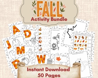 Paquete de actividades de otoño para niños, páginas para colorear imprimibles (descarga instantánea)