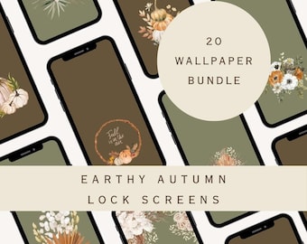 Fondo de pantalla para móvil en tonos tierra otoñales, diseño floral de otoño, calabaza (descarga digital)