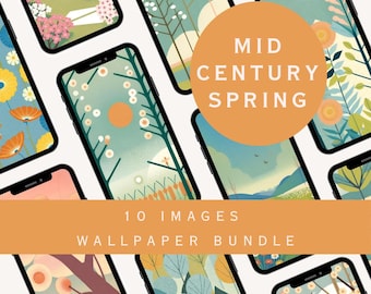 Fondo de pantalla para móvil de estilo moderno de mediados de siglo, primavera, arte botánico (descarga digital)