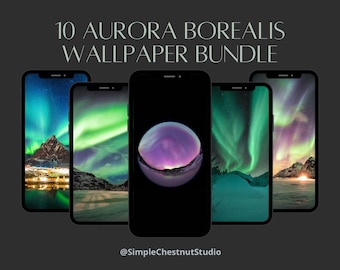 Paquete de fondos de pantalla para teléfono con auroras boreales y cielo invernal (descarga digital)