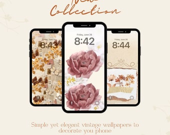 Vintage Aesthetic Phone Wallpaper, Neutral Tones Background, Vintage Wallpaper for iPhone, Vintage Lock Screen, Smartphone Wallpaper, Floral