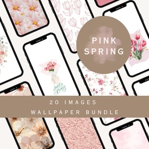 Spring Wallpaper Bundle for Phone, Pink Wallpaper for Lock Screen, Bright Spring Lock Screen, Lock Screen for Her, Girly Home Screen