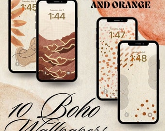 Fondo de pantalla para móvil con estética bohemia, tonos marrones y naranjas (descarga digital)