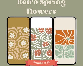 Paquete de fondos de pantalla retro de flores primaverales para teléfono (descarga digital)