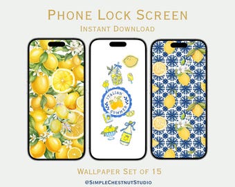 Conjunto de fondos de pantalla de verano con limones italianos para móvil (descarga digital)
