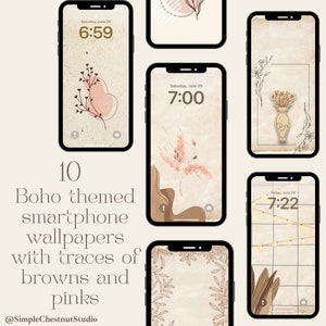 Boho estetisk telefonbakgrund, brun och rosa bakgrund, boho bakgrund för iPhone, boho låsskärm, smartphone bakgrund, neutrala toner