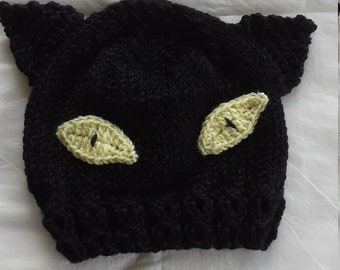 Monster cat is here!Halloween baby hat.Cat baby hat.9/12 month old hat.Unisex Halloween hat.Hand knitted in USA hat.Cat eyes applique.