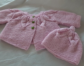 Baby girl set.Cardigan and hat.Fantasy stich set.Hand knitted girl set.Birthday girl gift.Baby Shower gift.Winter girl set.Pound of Love.