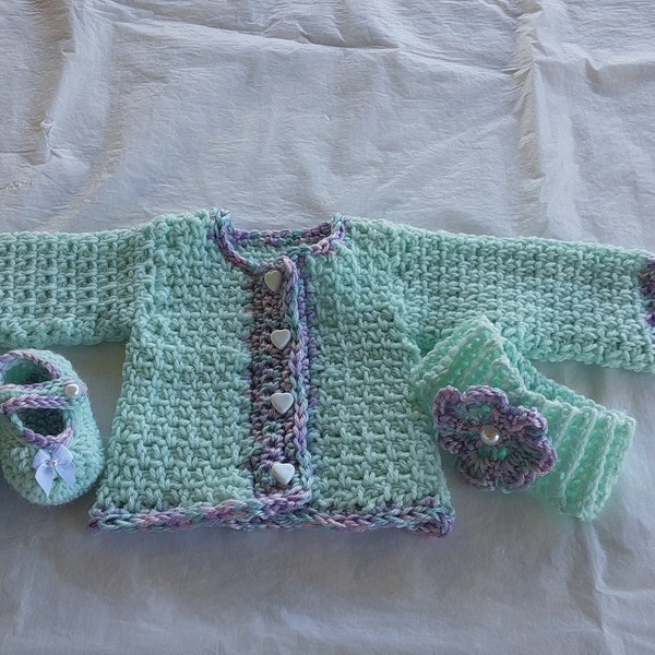 New born set.Baby girl set.Baby Shower gift.Aqua green color set.0/3 month old set.Baby cardigan.Baby shoes.Baby headband.Baby girl gift.