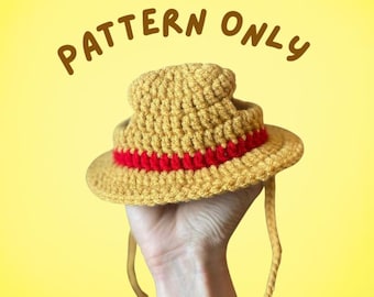Solo patrón - Sombrero de paja de crochet hecho a mano para gatos y perros