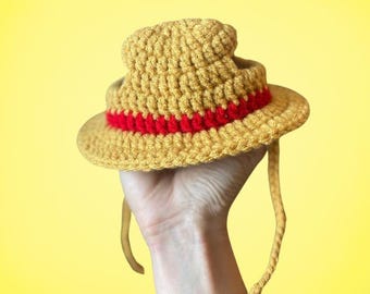 Handmade Crochet Straw Hat for Cats & Dogs