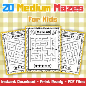 20 Medium Mazes for Kids | Printable Mazes for Ages 4–8 | Medium Level | Instant Download Activity PDF for Learning