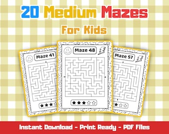 20 Medium Mazes for Kids | Printable Mazes for Ages 4–8 | Medium Level | Instant Download Activity PDF for Learning