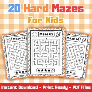 20 Hard Mazes for Kids | Printable Mazes for Ages 4–8 | Hard Level | Instant Download Activity PDF for Learning & Fun