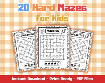 20 Hard Mazes for Kids | Printable Mazes for Ages 4–8 | Hard Level | Instant Download Activity PDF for Learning & Fun