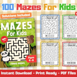 100 Mazes for Kids | Printable Maze Book for Ages 4–8 | Easy to Hard Levels | Instant Download Activity PDF for Learning & Fun